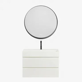 Zestaw Wiszących Mebli Łazienkowych Z Drewna I Forniru Jesionowego Zintegrowany Z Umywalką Ona Biała & - Sklum