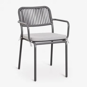 Zestaw 6 Sztaplowanych Krzeseł Ogrodowych Z Podłokietnikami Z Plecionej Liny Arhiza Grafitowa Szarość - Sklum