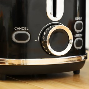 HOMCOM Zestaw czajnik i toster, wyświetlacz LED, 1,7 l, 2200 W, retro design, funkcja pamięci, czarny