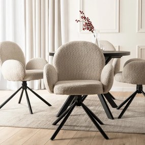 Krzesło Tapicerowane Obrotowe do Salonu MUSSO Beżowe Nowoczesne