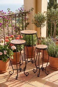 Zestaw terakotowych okrągłych stolików mozaikowych C3-C57