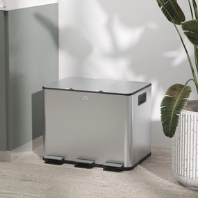 HOMCOM Kosz na śmieci 3 × 20 l | stal odporna na odciski, ciche domykanie, wyjmowane wkłady