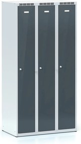 Metalowa szafka ubraniowa S7, 3-drzwiowa, 1800 x 900 x 500 mm, demontaż, zamek obrotowy, grafitowe drzwi