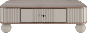 Stolik kawowy Vesper 103x60 cm z szufladą - kaszmir / orzech / czarne uchwyty / nogi kule