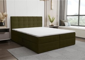 BEDANTE Łóżko kontynentalne KIDA 200x200 Curio 39 Ciemnozielony Łóżko małżeńskie Łóżko hotelowe Sypialnia Materac Topper Schowek