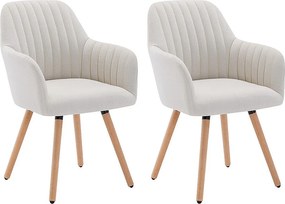 Zestaw 2 krzeseł z podłokietnikami – tkanina i metal imitacja drewna – kolor kremowy - ELEANA