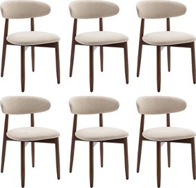 Zestaw 6 krzeseł do jadalni beżowych SMARTUE – Nogi z litego drewna, zakrzywione oparcie, siedzisko z tkaniny