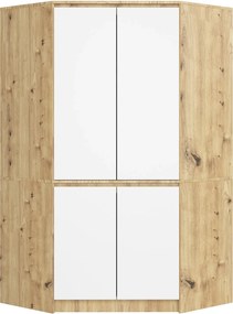 Narożna szafa z drążkiem i półkami dąb artisan + biały W4-F74