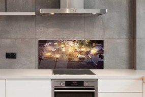 Panel szklany do Kuchni Świąteczny Blask Lampek i Szyszek