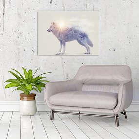 Obraz - Wilk arktyczny odzwierciedla dziki krajobraz (70x50 cm)