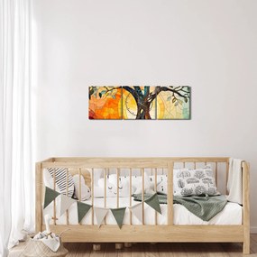 Obraz – Mozaika – słońce i drzewo I. (z zegarem) (90x30 cm)