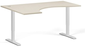Ergonomiczne biurko z regulacją wysokości, 160x120 cm, 2 silniki, L/P, biała podstawa, brzoza