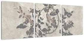Obraz - Teksturowane liście (z zegarem) (90x30 cm)