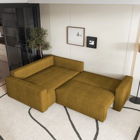 Masseno Narożnik ERONIS z funkcją spania i pojemnikiem na pościel Narozniki L, Rozkładana sofa - Żółty, POSO 01