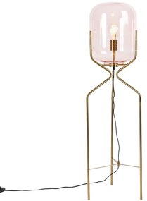 Lampa stojąca art deco mosiądz z różowym szkłem - Bliss ArtDeco Oswietlenie wewnetrzne