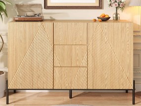 Nowoczesny kredens 115,5x40x76 cm - 3 szuflady i 2 drzwi - Nogi żelazne - MDF - Kolor naturalny