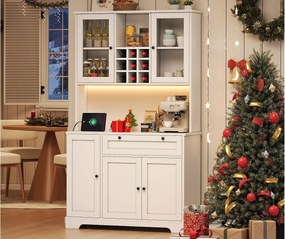 Nowoczesny kredens kuchenny 100x40x180cm - z gniazdkiem i LED - z 1 szufladą i 5 drzwiami - z półką na przyprawy - Biały