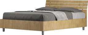 Łóżko wyposażone w stelaż z listwami z pojemnikiem 140x200 Nachylony zagłówek z listwami dąb naturalny Ankel
