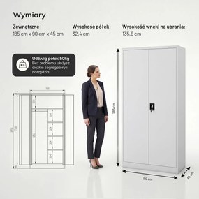 Szafa gospodarcza zamykana szara DAWID 900 x 1850 x 450 mm