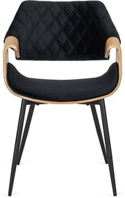 Zestaw Stół Okrągły LINO 100 cm Dąb Złoty/Czarny i 4 Krzesła Tapicerowane z Drewna Giętego DAKOTA Czarne/Dąb Złoty Welurowe Loft