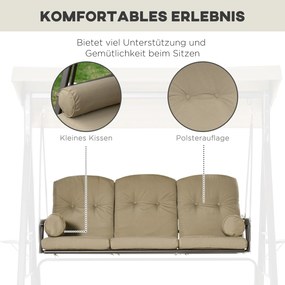 Outsunny huśtawka ogrodowa 3osobowa z daszkiem przeciwsłonecznym poduszka metal poliester khaki 116x206x183cm | Aosom PL