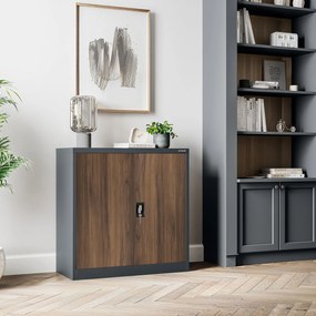 Metalowa szafka do gabinetu BEATA, 900 x 930 x 400 mm, Eco Design: antracytowa/ orzech