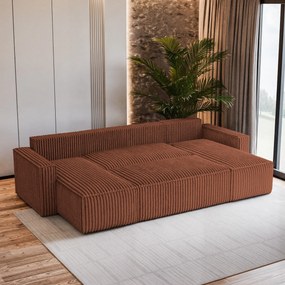 Masseno Narożnik PESANO z funkcją spania i pojemnikiem na pościel Narozniki U, Rozkładana sofa - Brązowy, TILIA 52