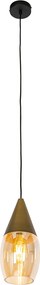 Nowoczesna lampa wisząca złota z bursztynowym szkłem - Drop