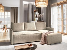 Masseno Narożnik PERUSI z funkcją spania i pojemnikiem na pościel Narozniki L, Rozkładana sofa - Beżowy, POSO 02