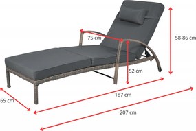 Zestaw 2 leżaków ogrodowych technorattan Ravello XL2505, naturalny, poduszki szare