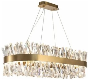 Cesar Long 80cm LED - żyrandol kryształowy podłuzny nad stół, mosiądz szczotkowany, regulowana barwa światła
