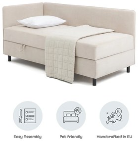 Beżowe tapicerowane łóżko jednoosobowe ze schowkiem i materacem 90x200 cm Avela – Bonami Selection