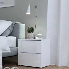 Dwuszufladowa szafka nocna w białym połysku Sapporo 011