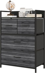 HOMCOM Komoda, sideboard, 4 tkaninowe szuflady, industrialny design, 60x29x85 cm, czarny | Aosom PL