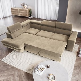 Masseno Narożnik VELISS z funkcją spania i pojemnikiem na pościel Narozniki L, Rozkładana sofa - Beżowy, CASTEL 15