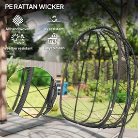 Outsunny Fotel wiszący zewnętrzny Fotel wiszący Egg Chair, odporny na warunki atmosferyczne, w tym poduszki, 102 cm x 102 cm x 195 cm, Ciemnoszary