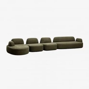 Sofa Modułowy Z Lewym Szezlongiem, 4-częściowy, Z Modułem Narożnym Tapicerowany Giorgia Tkaniny Verde Army - Sklum