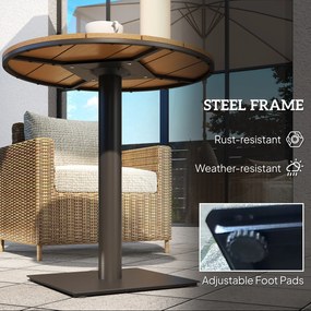 Outsunny Stół Ogrodowy Ø70 cm, Odporny na Warunki Atmosferyczne, Okrągły Balkonowy z Lamelami, Stalowy Ø70 x 74H cm, Drewno Naturalne