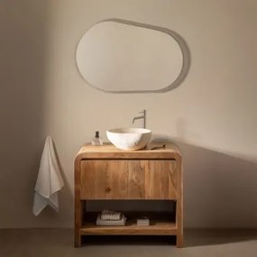 Zestaw Mebli Łazienkowych Z Drewna Vacry Akacja Brąz & Nieregularna Z Biały Cementu ↔︎40 Cm Fedro & Owalna - Sklum