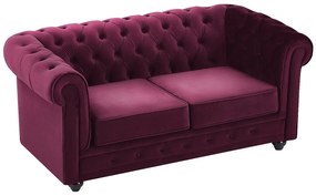 Kanapa 2 osobowa welurowa bordowa - CHESTERFIELD
