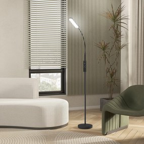 HOMCOM Lampa podłogowa LED, 5 trybów, funkcja pamięci, regulacja jasności, stal, czarny