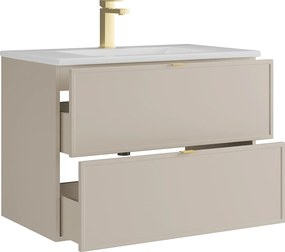 Wisząca szafka łazienkowa z wpuszczaną umywalką i baterią – Beżowa – 80 cm – ONDIL