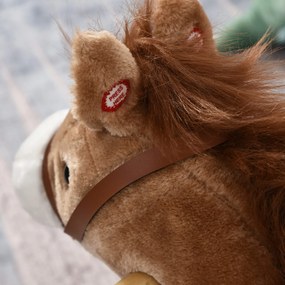 HOMCOM Koń na biegunach dla dzieci 3-6 lat z dźwiękami, pluszowy brązowy, 65x32,5x61cm | Aosom PL