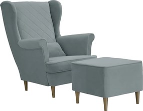 Fotel uszak skandynawski z podnóżkiem CLEO Jasny szary