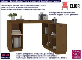 Sosnowe biurko z regałem miodowy brąz Toba