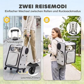 PawHut Torba transportowa na kółkach, składana skrzynia transportowa dla psów i kotów do 5 kg, oddychający trolley, szary | Aosom PL