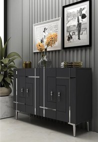 Komoda z płyty MDF pokrytej melaminą – 120 cm x 80 cm x 29,6 cm – antracyt i srebro