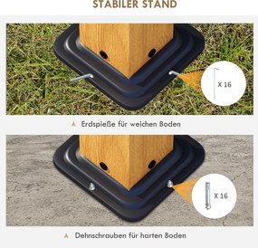 Outsunny Pawilon ogrodowy z żaluzjowym dachem, korbką, aluminium/drewno, 3x3m, Czarny/Naturalny