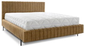 Tapicerowane łóżko dwuosobowe ze schowkiem ze stelażem 180x200 cm w kolorze ochry Plissa – ELTAP