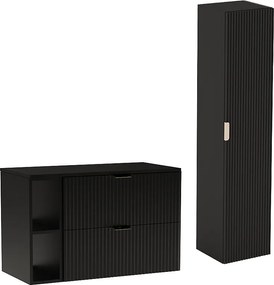 Czarny Zestaw Łazienkowy 100cm Szafka Regał Blat Słupek Ryflowane Fronty